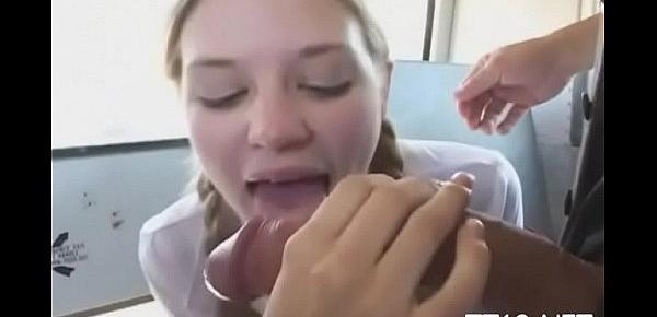  Filty legal age teenager schoolgirl gives head and gets bald cunt nailed